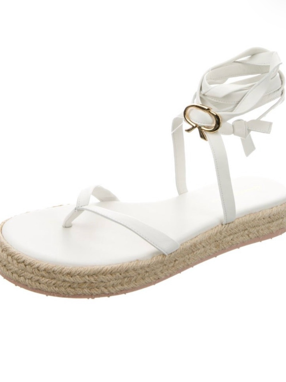 Gianvito Rossi White Leather Ankle-Tie Espadrille Sandals